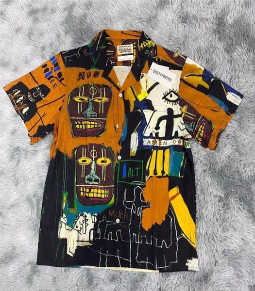 

men039s casual shirts yellow graffiti wacko maria shirt men women 11 quality hawaii oversized tees1630776, White;black