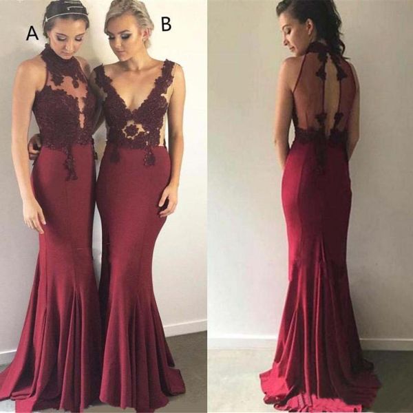 

2023 burgundy bridesmaid dresses for western weddings high neck hollow out applique lace maid of honor gowns mermaid evening prom vestidos, White;pink