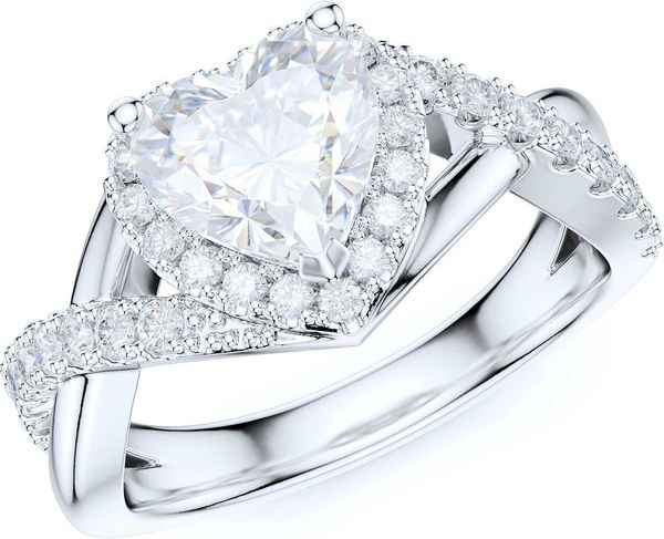 

prstani sterling silver split shank fancy infinite heart shape simulated diamond or genuine moissanite halo engagement ring, Golden;silver