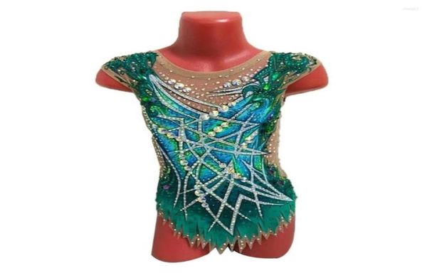 

stage wear liuhuo rhythmic gymnastics leotards women green spandex rhines competition costumes ice skating6022516, Black;red