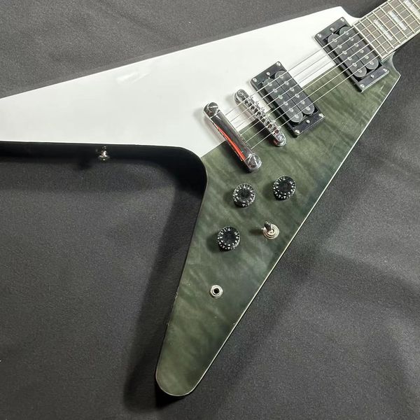 

fly v special colore transparent white+green electric guitar custom guitar
