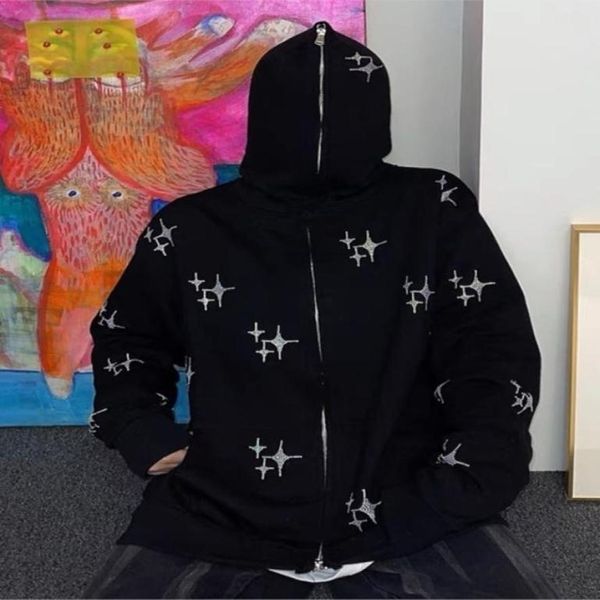 

men039s hoodies sweatshirts autumn punk zipup jacket y2k star sweatshirt korean casual vintage long sleeve gothic grunge h7436177, Black