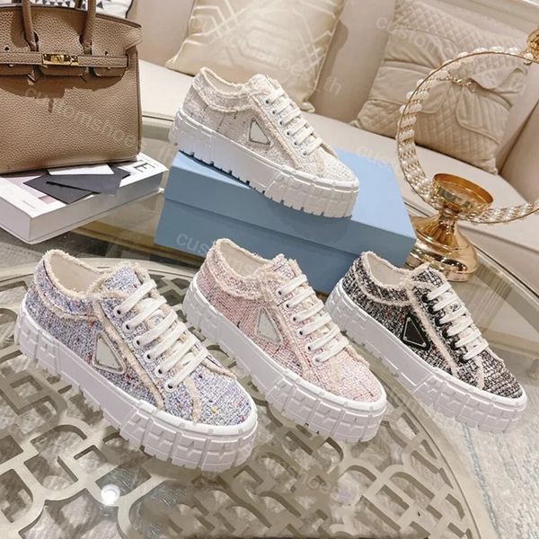 

designer shoes women sneakers double wheel vintage shoe flat rubber trainer lace up leather sneaker low chunky trainer nylon gabardine sport, Black