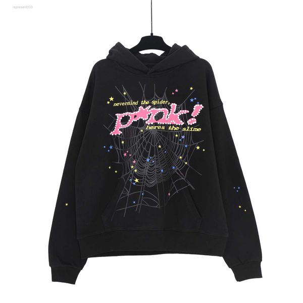 

young thug's same sp5der graffiti spider web foam print hoodie trend wox5, Black
