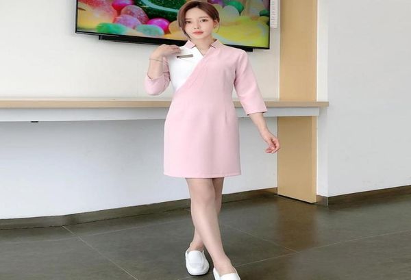 

spa massage dresses uniforms for women sauna foot bath work clothing female beauty salon workwear v neck casual9337891, Black;gray