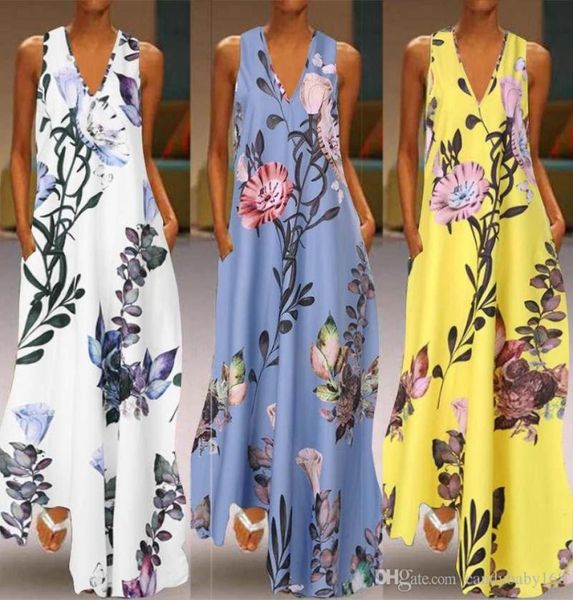 

2020 fashion summer sundress women long maxi vestidos floral printed bohemian dress ladies casual pockets long tunic robe sell4941244, Black;gray