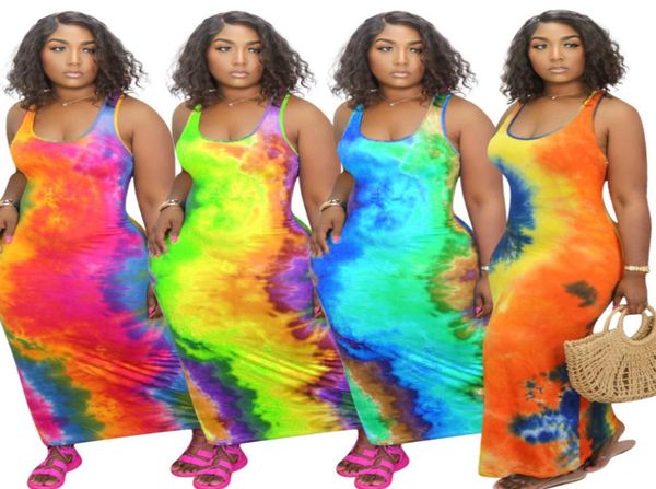 

ladies long dress solid color tie dye short sleeve casual long skirt uneck big swing fashion printed sleeveless dress 8786090756, Black;gray