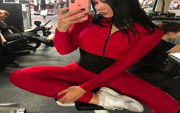 

long sleeve pants zip up jumpsuit women fitness romper tracksuit one piece outfit overalls female jump suit workout sportswear t204939072, Black;white