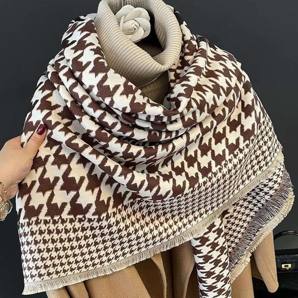 

korean version of houndstooth scarf autumn and winter style imitation cashmere office air conditioned room thick, Blue;gray