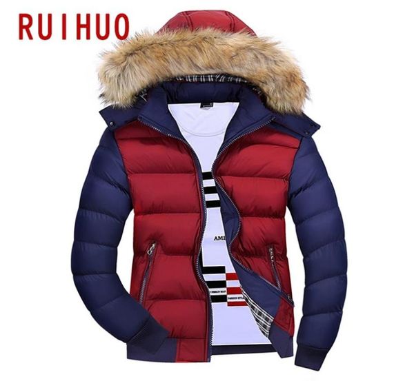 

ruihuo hooded winter jacket men parkas 2020 fur winter coat men jacket patchwork casual coat hooded warm m4xl4834181, Black