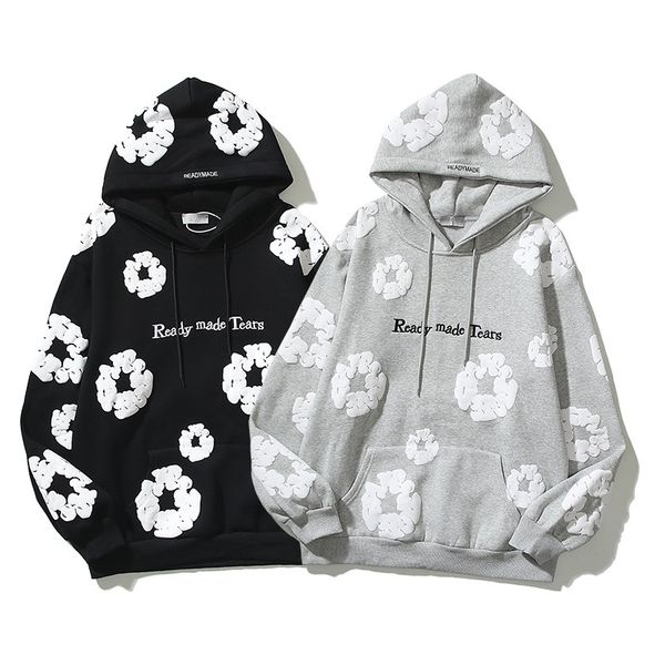 

23ss new designers hoodies women men pure cotton jacket vintage stereoscopic expanded kapok print embroidered alphabet hoodies ready made te, Black