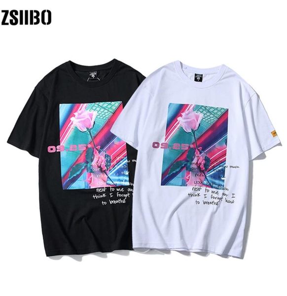 

fashion brand men tshirts streetwear hiphop original men039s english rose print tshirt male cotton wild loose short sleeve8869943, White;black