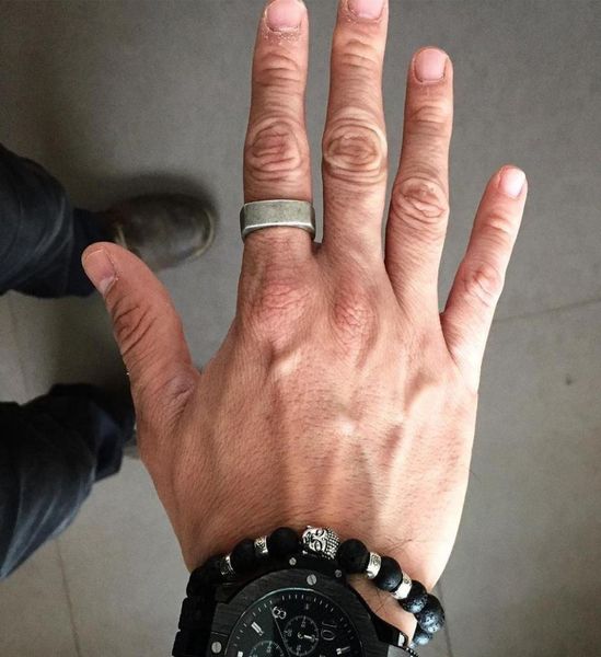 

2020 square rustic ring in silver stainless steel men band industrial age style male jewelry9807886, Golden;silver