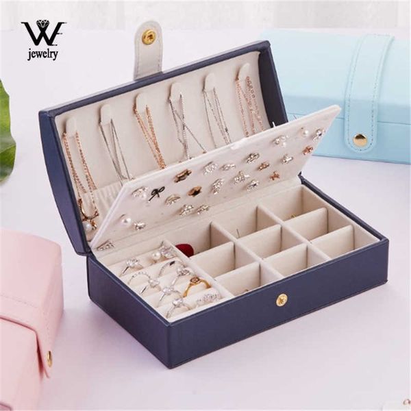 

new multifunctional arched portable pu fresh and simple jewelry box 2 layers small earring ring leather packaging 230814, Black;white