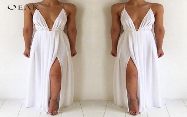 

oeak vneck sleeveless summer dress women white maxi long dress high waist fashion bandage party boho beach vestido8269032, Black;gray