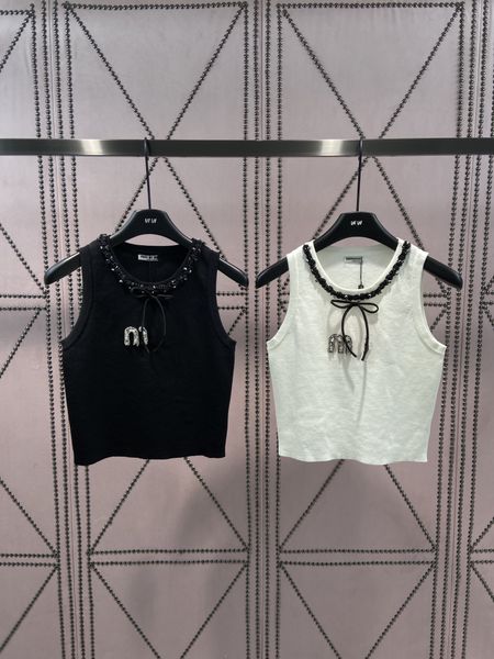 

temperament casual bead bow knitted slim sleeveless tank top, White
