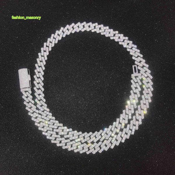 

10mm wide hip hop bling iced out jewelry for men women vvs moissanite cuban link chain, Silver