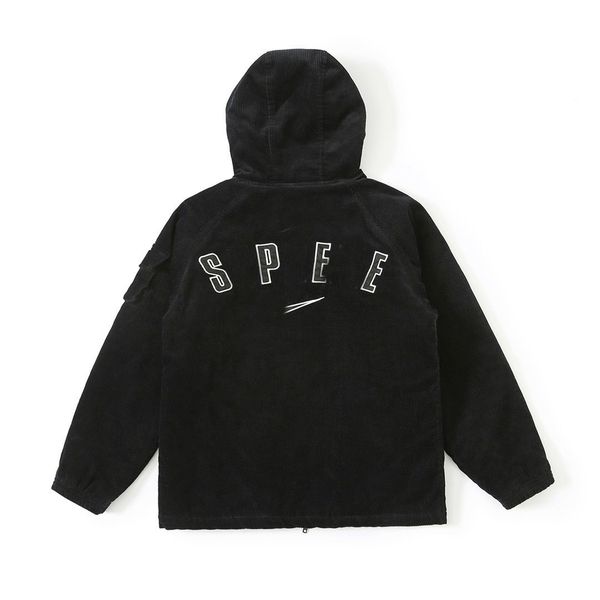 

designer jacket suprenne co branded corduroy zipper coat embroidery hook hooded jacket coat warm fashion coat, Black;brown