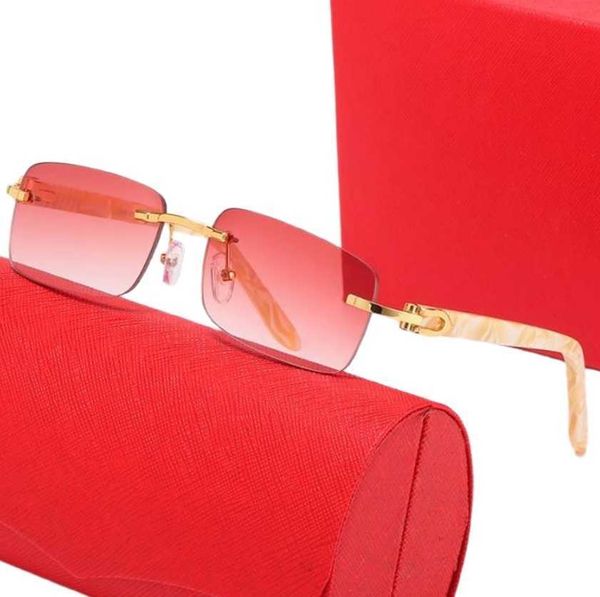 

rimless sunglasses ladies designer luxury metal sunglasses for woman farmeless ornamental goggle with box classic rectangle sunglasses men, White;black
