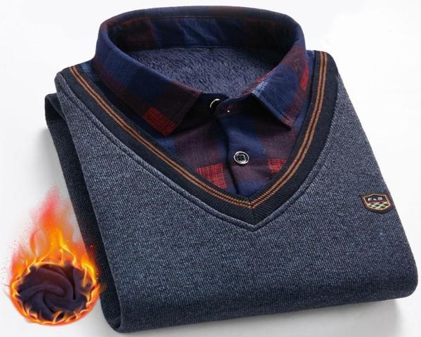 

men039s sweaters sweater fashion grid solid thicken warm male plus velvet sweater2021 autumn winter man fleece shirtcollar1526728, White;black