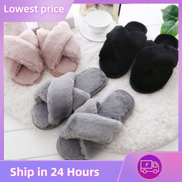 

slippers house slippers winter women faux fur fashion warm shoes woman slip on flats female slides black cozy home furry slippers 230830