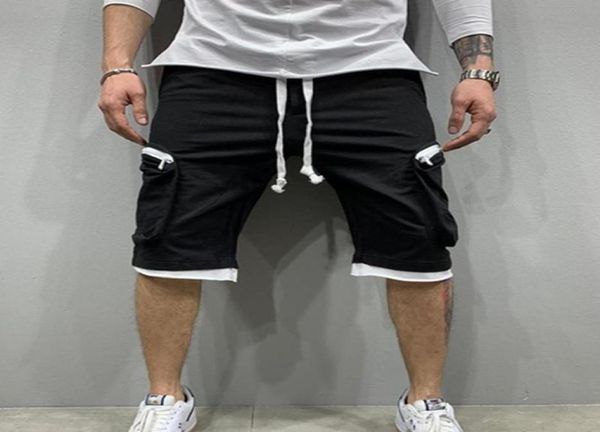 

summer shorts men039s jogging short pants casual fitness streetwear man multipocket sport casual hip cargo shorts9034600, White;black