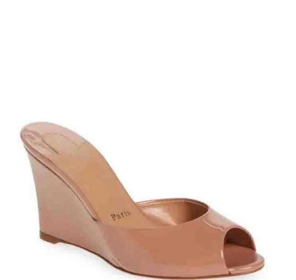 

famous luxury reds sole shoes summer sandal me dolly zeppa mules patent leather wedge sandals name designer lady casual heel, Black