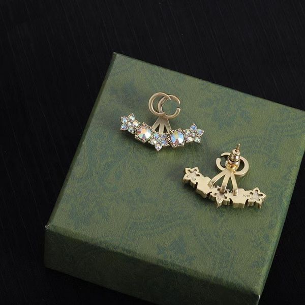 

plated 925 silver luxury brand designers letters stud geometric famous women round crystal rhinestone earring wedding perty jewerlry circula, Golden;silver