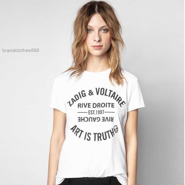 

zadig voltaire 23ss designer t shirt cotton zv women's t-shirts classic letter printed pure cotton split women's pure cotton short, White