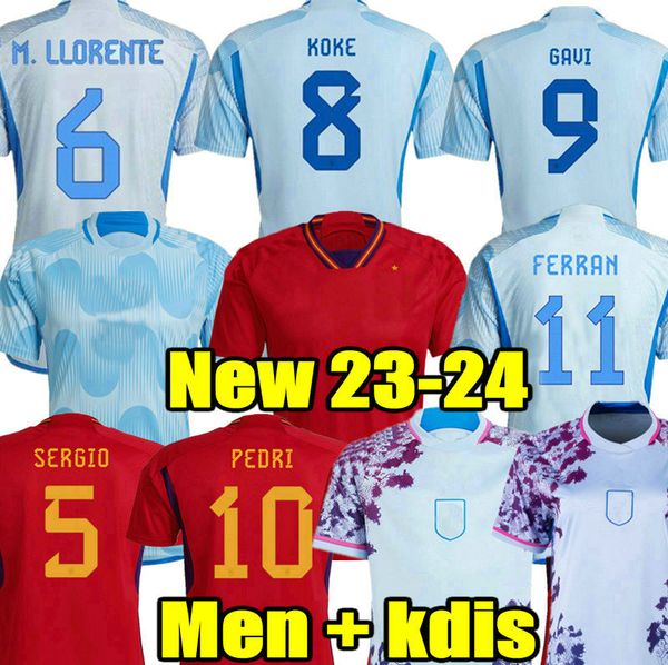 

pedri 22 23 24 spain soccer jersey 2023 2024 espana morata ferran koke gavi azpilicueta fans player football shirts men woman kids kits llor, Black;yellow