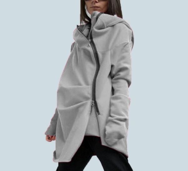 

s5xl zanzea oversize women fashion loose casual asymmetrical hem zipper hooded sweatshirt coat outwear jacket hoodie sweats y20066958782, Black