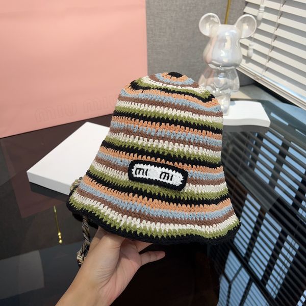 

designer luxury colourful ribbons stripes knitted fisherman's hat wool knit fashion party trend items, Blue;gray