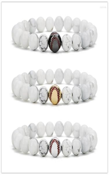 

strand 10pcs copper baseball white howlite stone beads bracelet buddha sport energy reki yoga jewelry8105359, Black