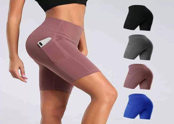 

soft yoga shorts leggings outfits high waist pants women tights push up cycling sports pant phone with pocket jogging running3101196, Black