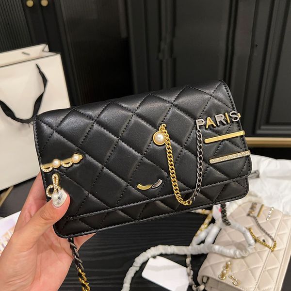 

women designer woc flap bag with diamonds letters aged gold and silver badge metal hardware matelasse chain card holder purse cross body sho