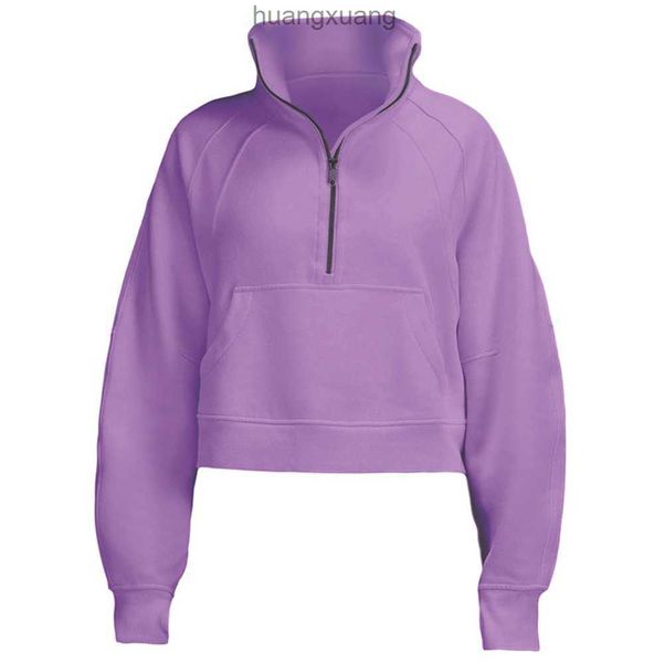 

yoga hoodie scuba lululemens women autumn and winter plus velvet thickening jackets hoodys half zipper terry designer sweater tidal current, White