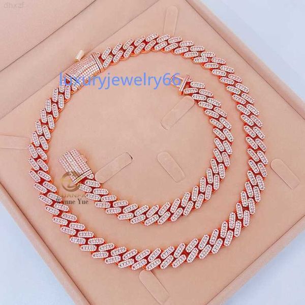 

hip hop rapper 13mm solid 925 sterling silver necklace vvs moissanite cuban link chain