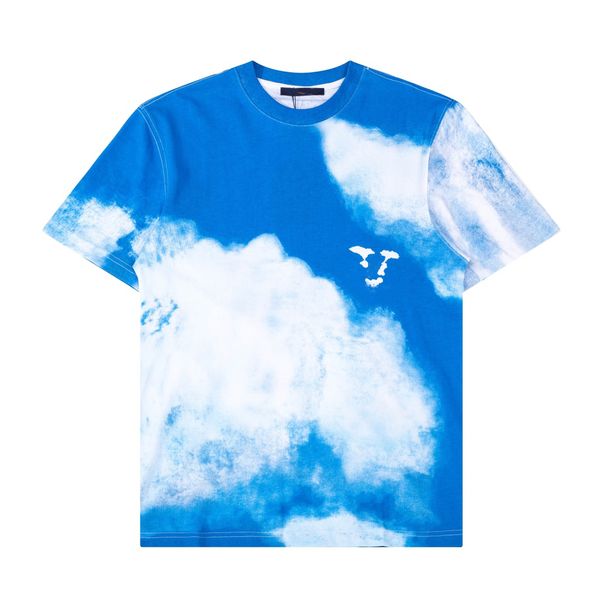 

summer fashion high street cotton polar t-shirt sports shirt t-shirt pullover t-shirt breathable men and women blue sky white cloud13, White;black