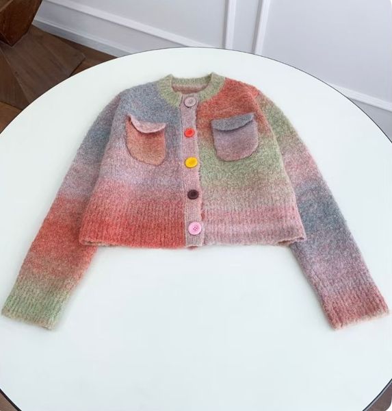

womens sweaters women fashion long sleeve casual flip pocket gradual change rainbow cardigan 0822 230831, White;black