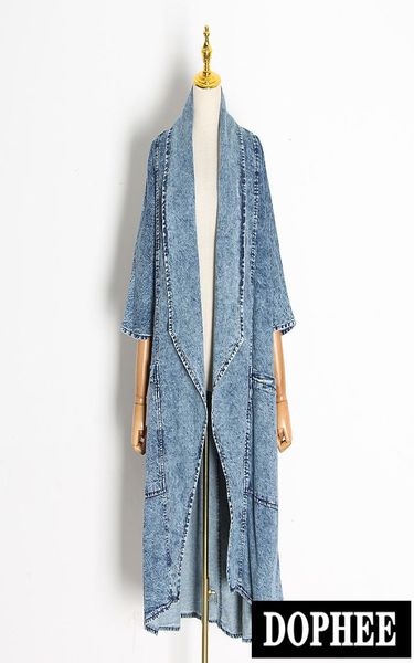 

autumn clothing overcoats 2020 women039s vintage denim windbreaker large lapel half sleeve loose cardigan jean trench coats blu6741219, Black