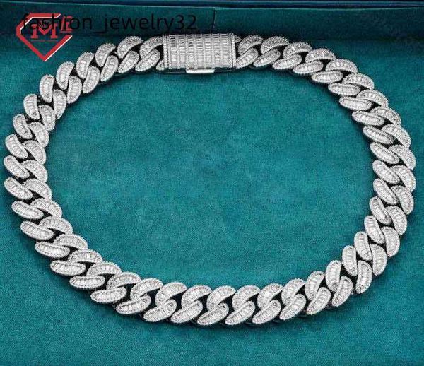 

custom 20mm 925 sterling silver hip hop cuban necklace jewelry vvs baguette diamond moissanite iced out cuban link chain
