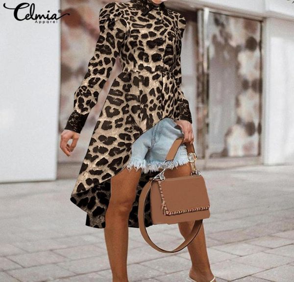 

celmia stylish women leopard print blouse autumn long sleeve elegant office shirts asymmetrical casual lace blusas 5xl9655357, White