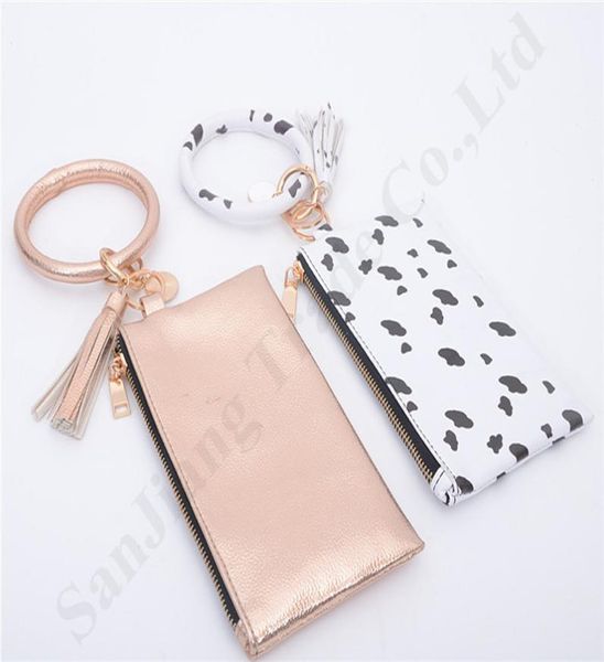 

new women handbag pu leather tassel bracelet keychains fashion leopard pendant ladies zip handbags change purses phone case 13 col6138664, Black