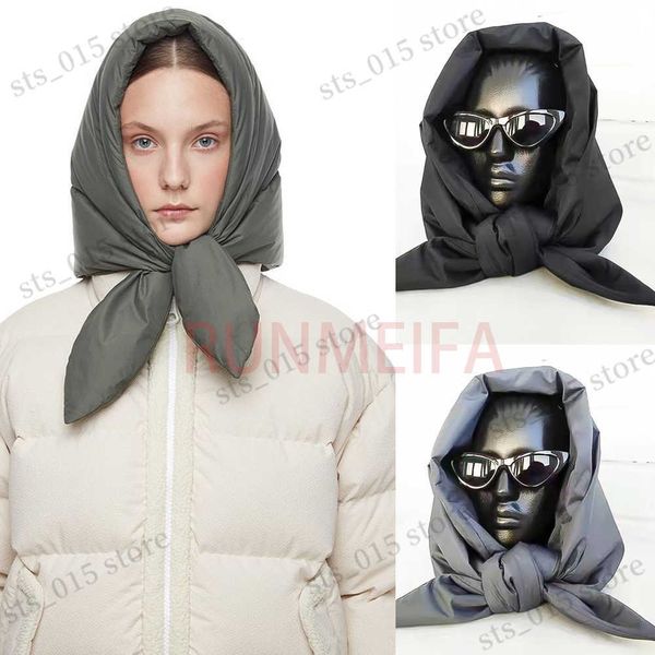 

shawls fashion quilted headscarf puffer scarf triangle shawl hood scarf puffy light and warm kerchief winter cap puff neck scarf-hood t23090, Blue;gray