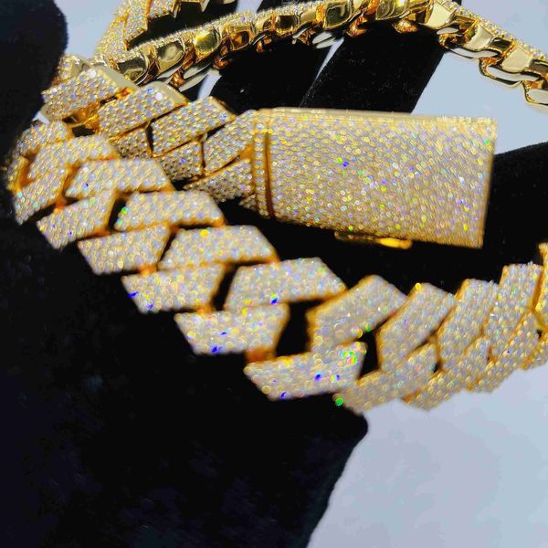 

handmade hip hop necklace 20mm width fashion s925 sterling silver vvs moissanite diamond cuban link chain
