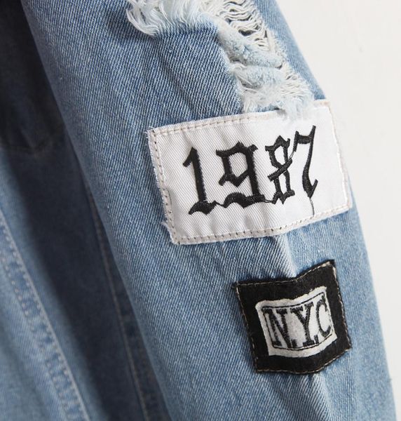 

wholewhere is jeans letter korea frayed bomber coat washing patch my blue embroidery light mind ripped denim jacket daylook 4703375, Black