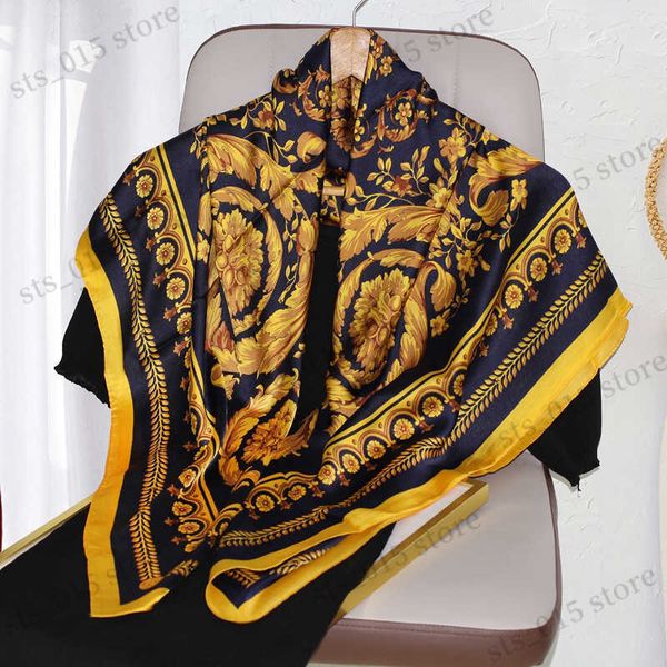 

shawls luxury brand 2023silk scarf 110 women's large shawl pashmina hijab four echarpe design print women's beach shawl t230901, Blue;gray