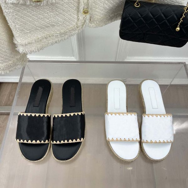 

designer slide fisherman slippers summer sandal flip flop hemp rope bottom black white lambskin sheepskin delicate designers woman flat slip