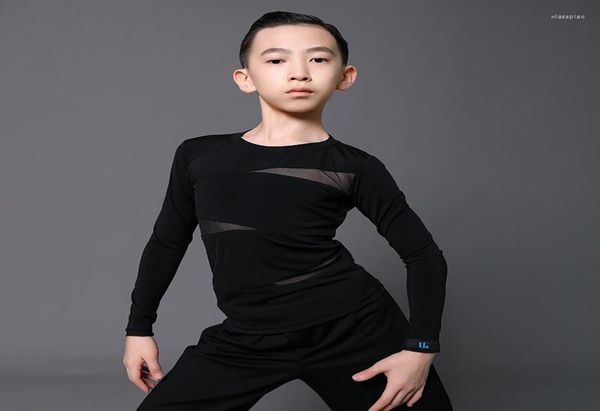 

stage wear latin dance shirt boys costumes black long sleeve dancewear cha samba ballroom competition dress dn71168048927, Black;red
