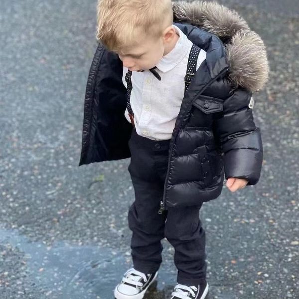

hoodies kids coat kid hooded baby winter coats boys girls clothes thick warm outwear clothing brand outerwear wolf collar goose down fillin, Blue;gray